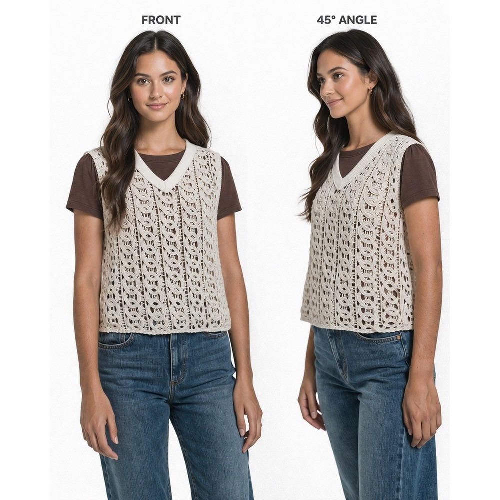 Forgotten Grace‎ Womens Crochet Knit Top Ivory Sleeveless Boho Lace Overlay